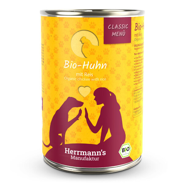 Herrmanns Hunde Dose - Classic Bio-Huhn mit Hirse - 400g Hunde Nassfutter