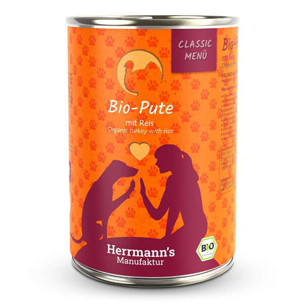 Herrmanns Hunde Dose - Classic Bio-Pute mit Reis  - 400g Hunde Nassfutter