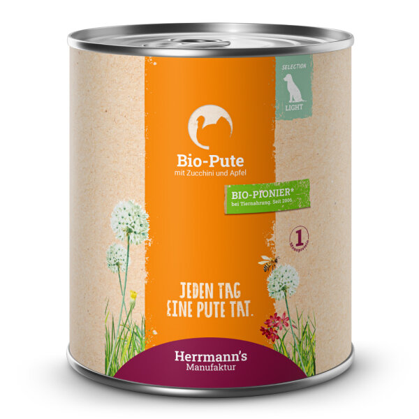 Herrmanns Hunde Dose - Light Bio-Pute mit Zucchini und Apfel  - 800g Hunde Nassfutter Selection Light