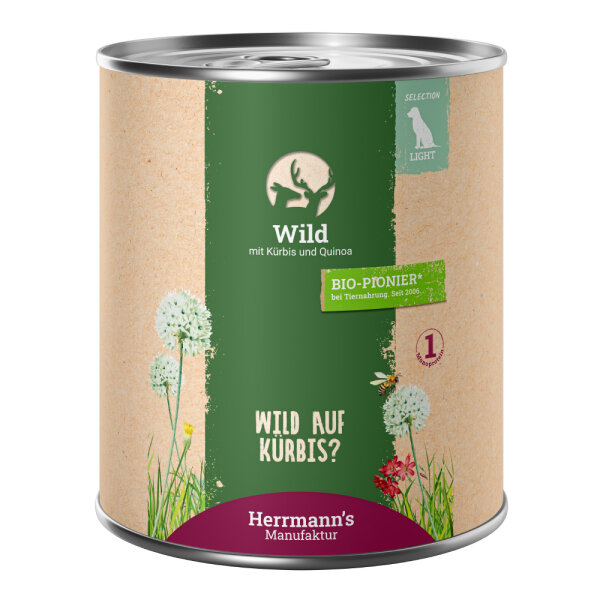 Herrmanns Hunde Dose - Light Wild mit Kürbis und Quinoa  - 800g Hunde Nassfutter Selection Light