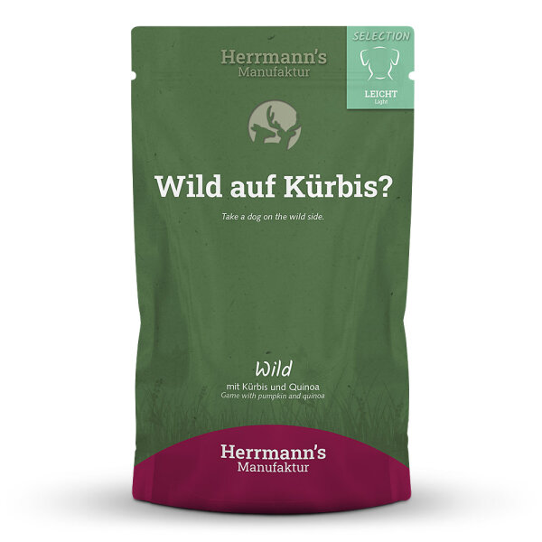 Herrmanns Hunde Pouches - Light Wild mit Kürbis und Quinoa  - 150g Hunde Nassfutter Selection Light
