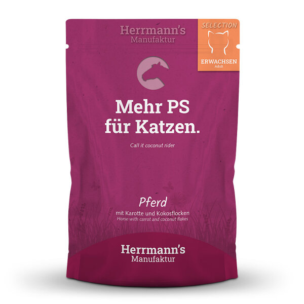 Herrmanns Katzen Pouches - Adult Pferd mit Karotte und Kokosflocken 100g