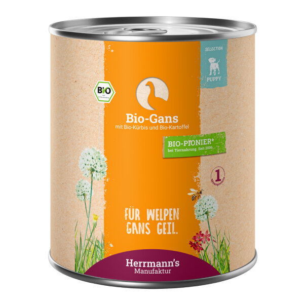 Herrmanns Welpen Menu Dose - Bio-Gans mit Kürbis und Kartoffeln - 800g Hunde Nassfutter für Welpen