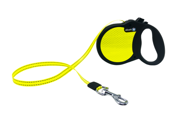 Alcott Visibility Automatik-Rollleine M neongelb-schwarz mit Reflektor für Hunde bis 30kg