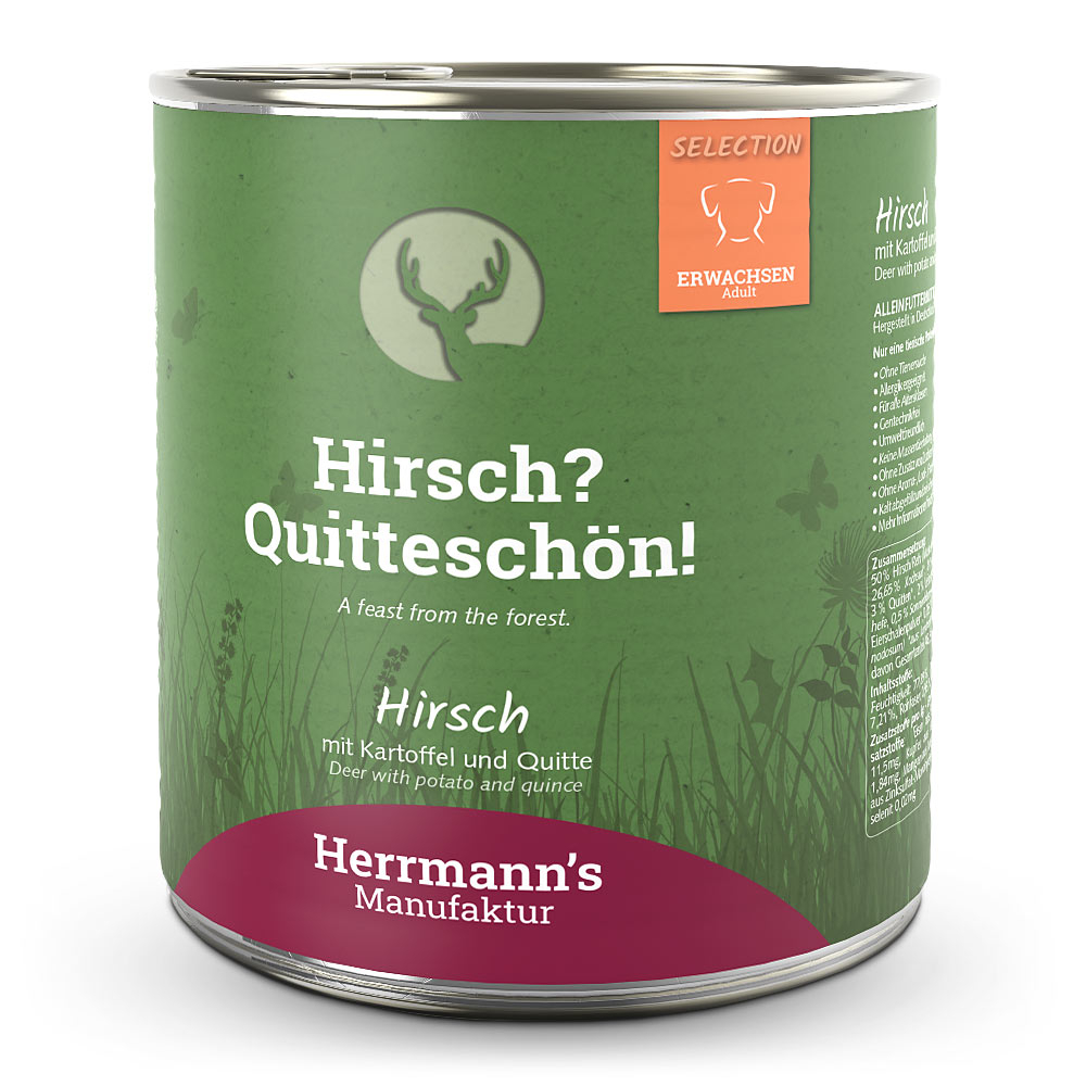 Herrmann's Hunde Dose - Hirsch mit Kartoffel & Quitte - 800g Hunde Nassfutter