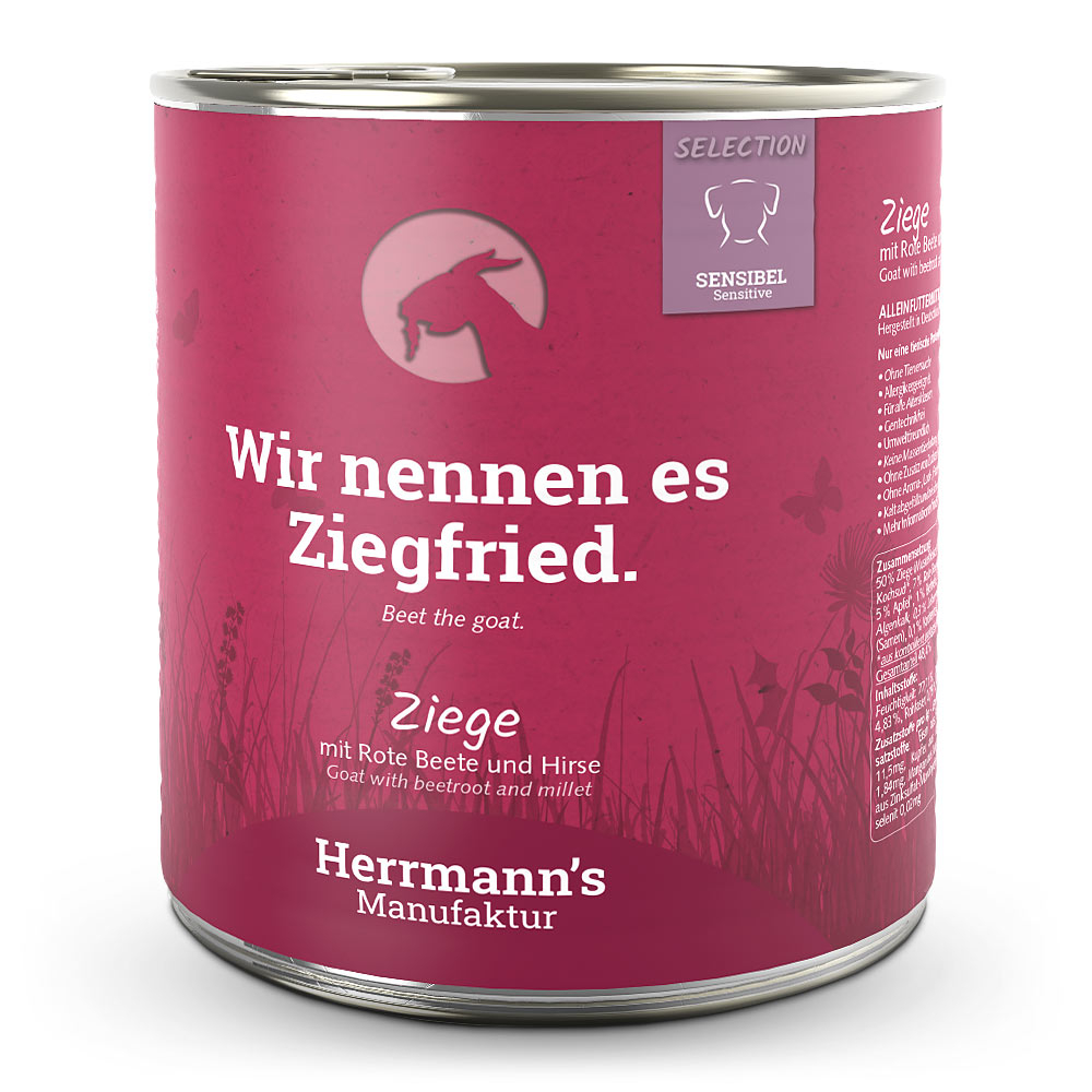 Herrmann's Hunde Dose - Sensible Ziege mit Rote Beete und Hirse - 800g Hunde Nassfutter sensibel