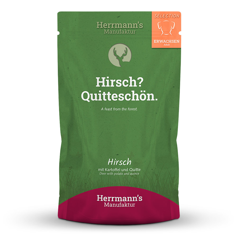 Herrmann's Hunde Pouches - Adult Hirsch mit Kartoffel & Quitte - 150g Hunde Nassfutter