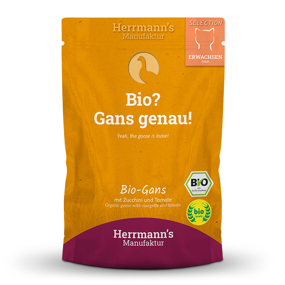 Herrmann's Katzen Pouches - Adult Bio-Gans mit Zucchini und Tomaten 100g