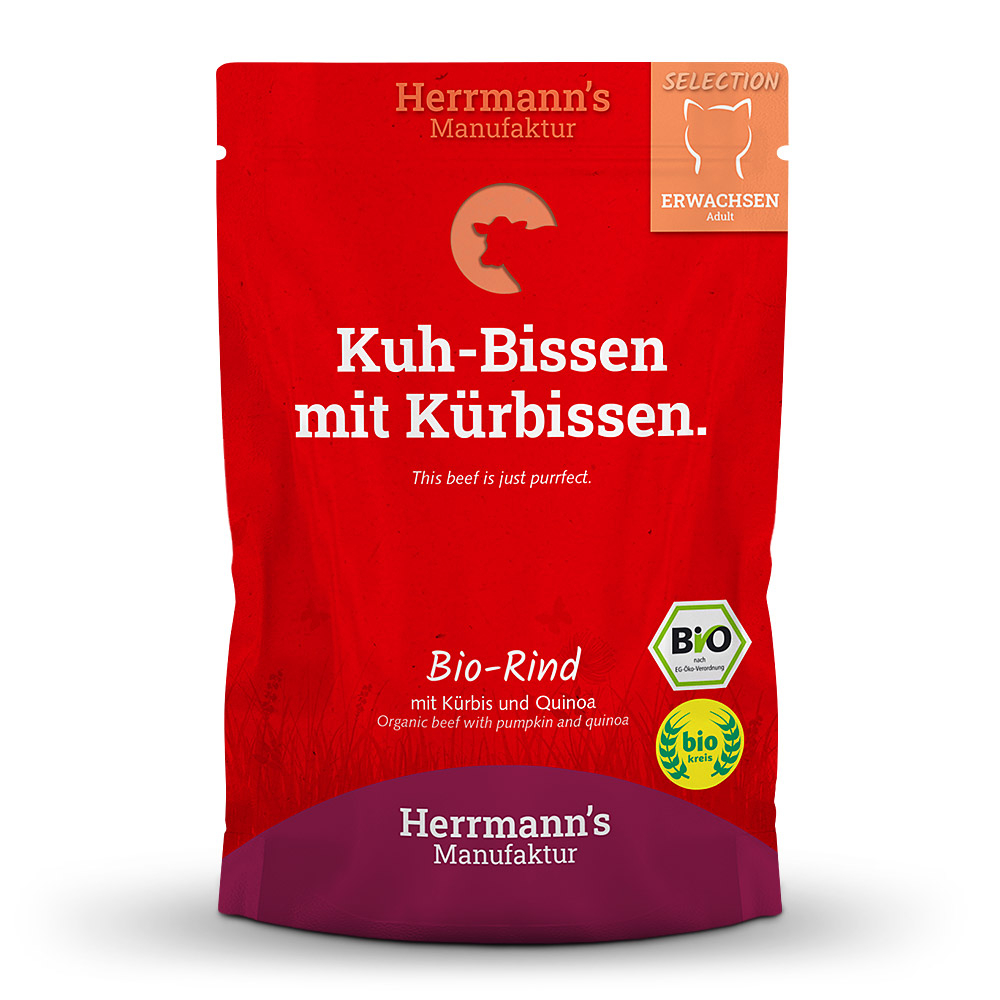 Herrmann's Katzen Pouches - Adult Bio-Rind mit Kürbis und Quinoa 100g