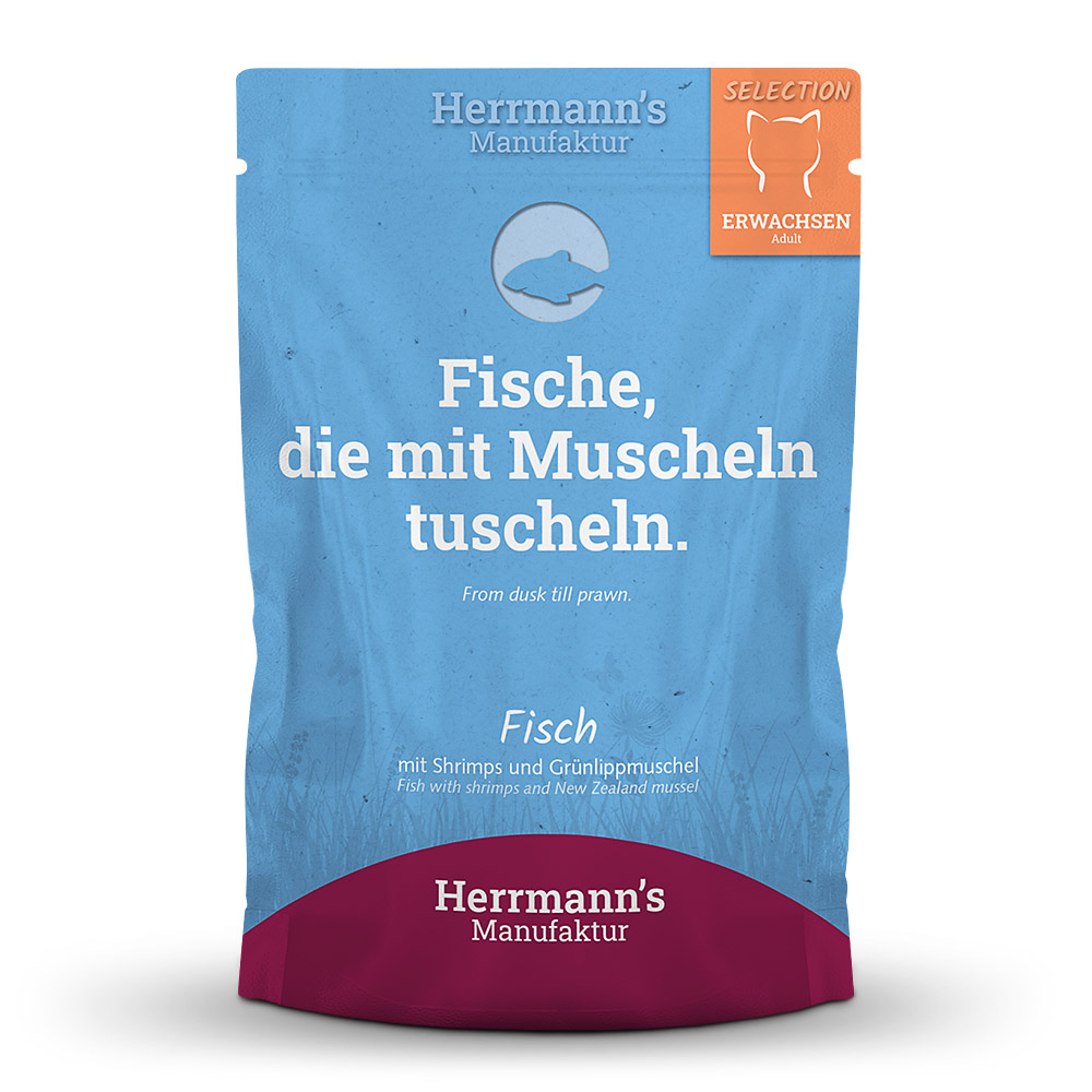 Herrmann's Katzen Pouches - Adult Fisch mit Shrimps und Grünlippmuschel 100g