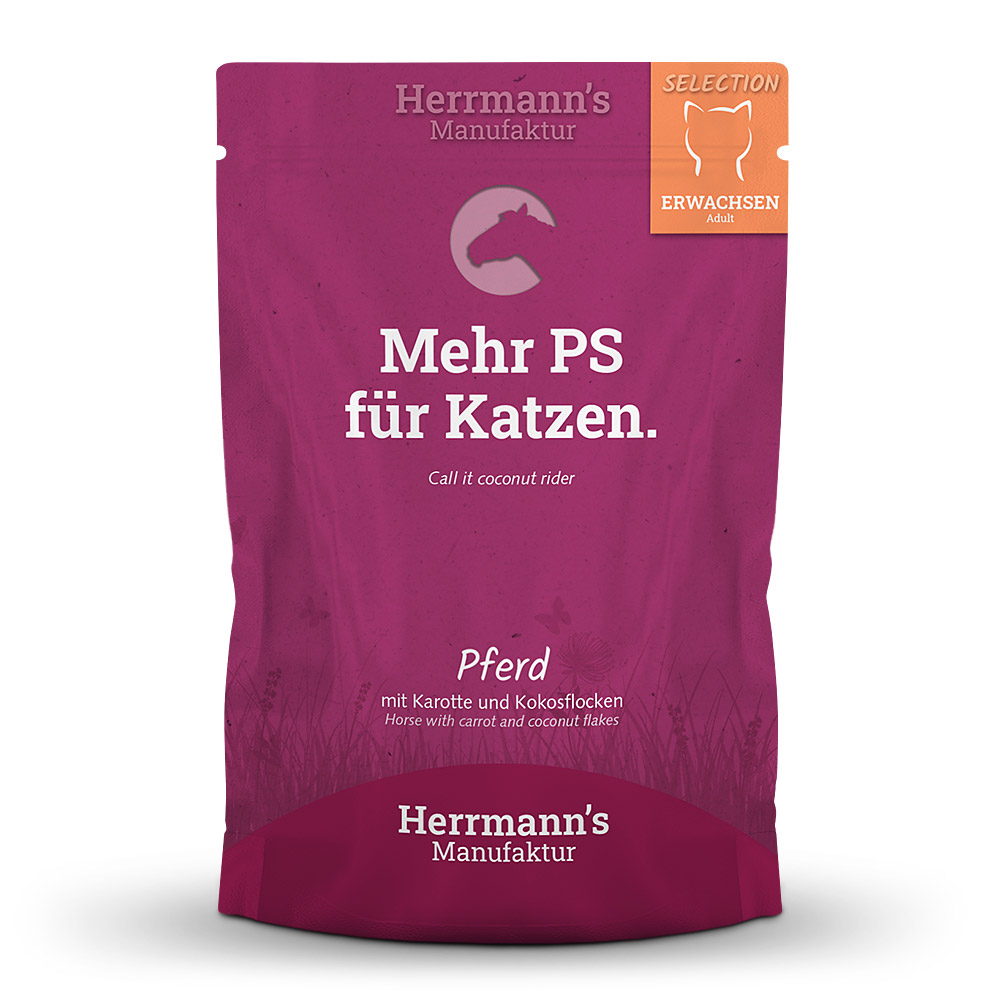 Herrmann's Katzen Pouches - Adult Pferd mit Karotte und Kokosflocken 100g