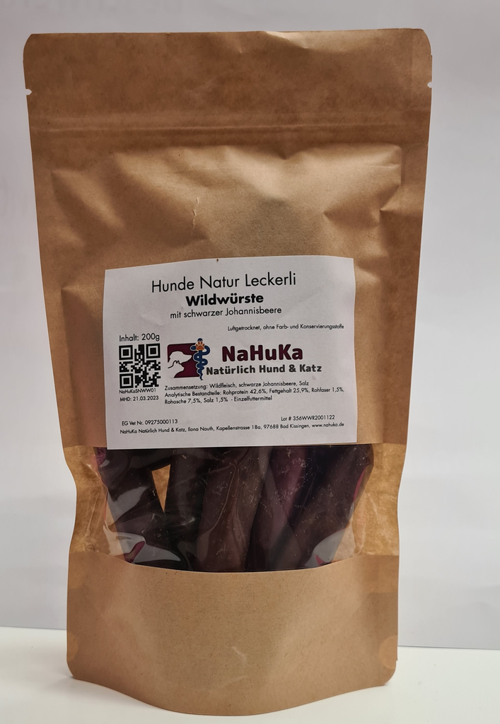 NaHuKa Natur Leckerli - Wildwürstchen mit Johannisbeere 200g 