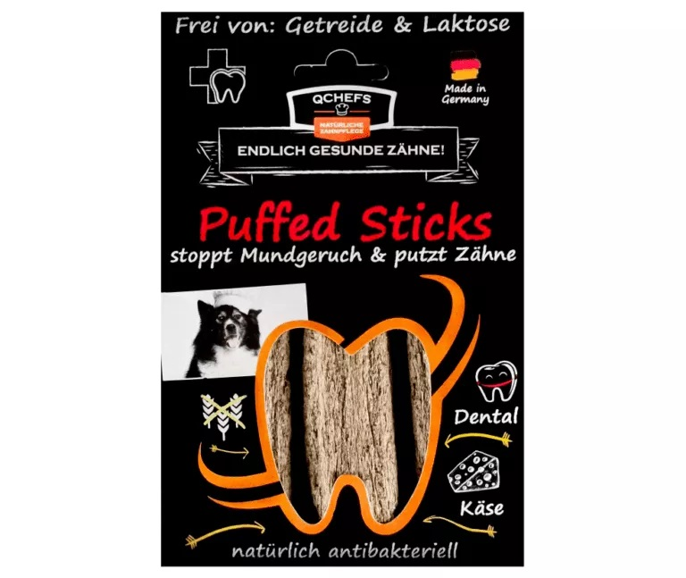 QCHEFS Puffed Sticks Kauknochen für Hunde - 3Stk / 72g - Zahnpflege