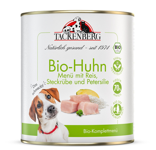[Tb229880001] Tackenberg Menü Dose - BIO Hühnchen mit Reis 800g Nassfutter für Hunde