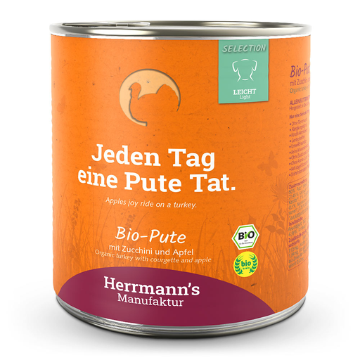 [HM008269] Herrmann's Hunde Dose - Light Bio-Pute mit Zucchini und Apfel  - 800g Hunde Nassfutter Selection Light