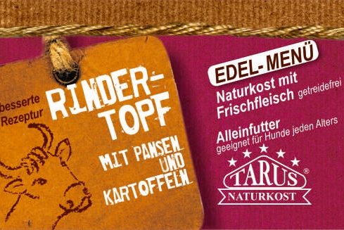 [P0008053] Tarus Naturkost Hund - Edel Menü Dose: Rindertopf mit Pansen & Kartoffel 200g