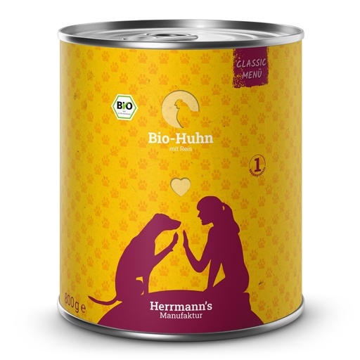 [HM006180] Herrmann's Hunde Dose - Classic Bio-Huhn mit Reis - 800g Hunde Nassfutter