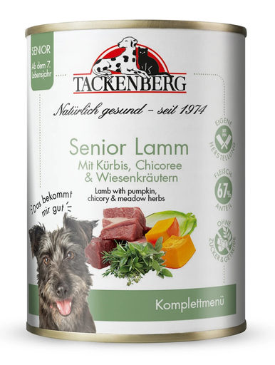 [P0009211] Tackenberg Senior Menü Dose - Lamm mit Kürbis & Wiesenkräutern 400g Nassfutter für Hunde - sensitiv